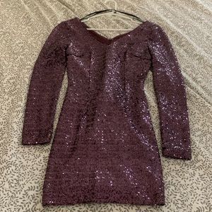 Purple Sequined V Neck Dress